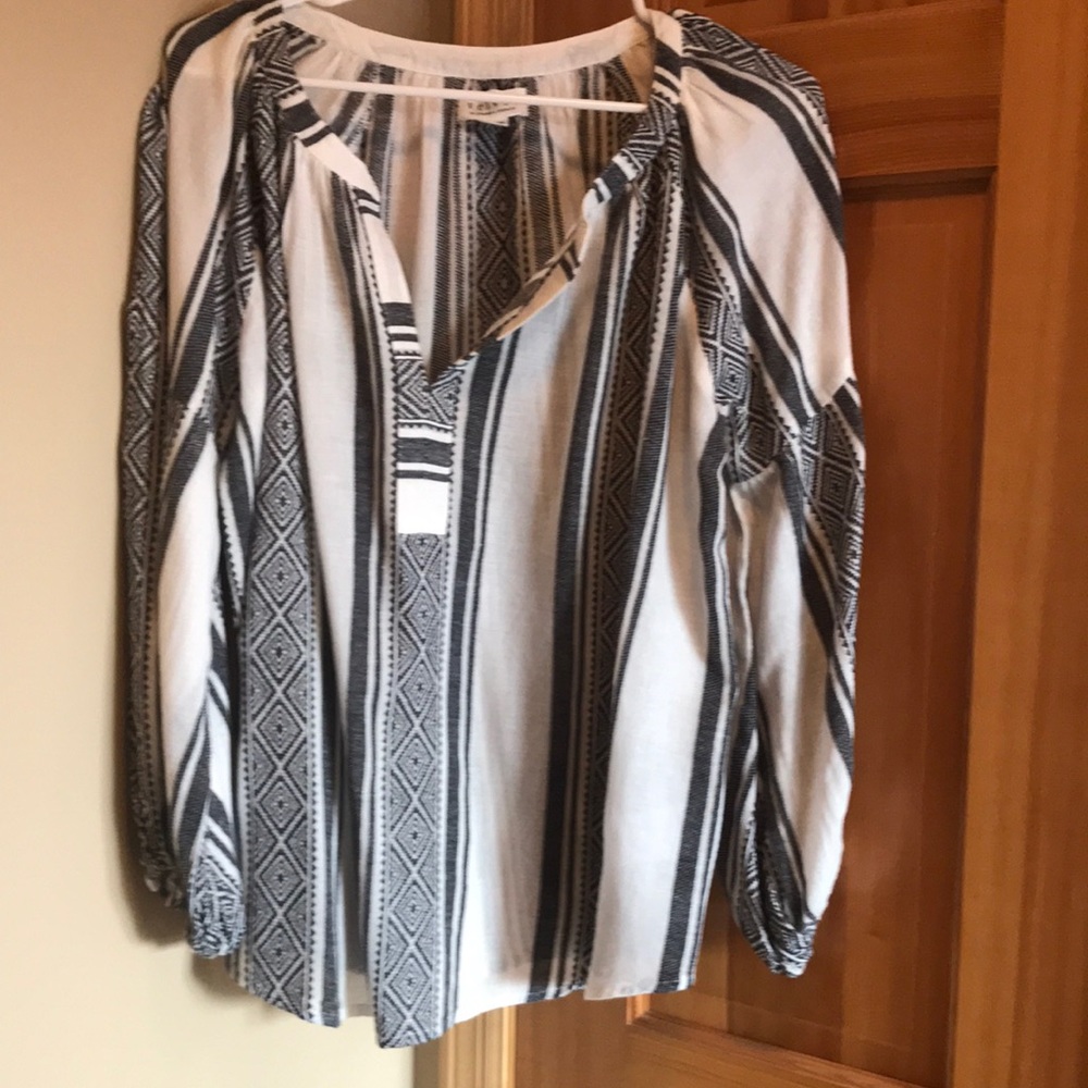Black and Ivory Print Velvet by Graham and Spencer Blouse Tunic L